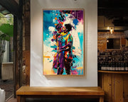 Vibrant abstract African American wall art featuring bold colors and dynamic shapes on canvas.