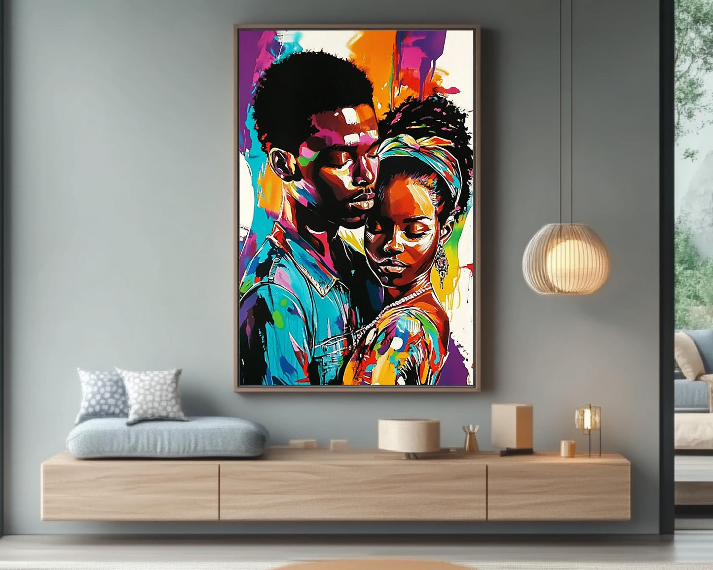 Black Couple in Love | African American Art | Colorful Abstract Canvas Print | Intimate Couple Wall Art | Modern Home Decor