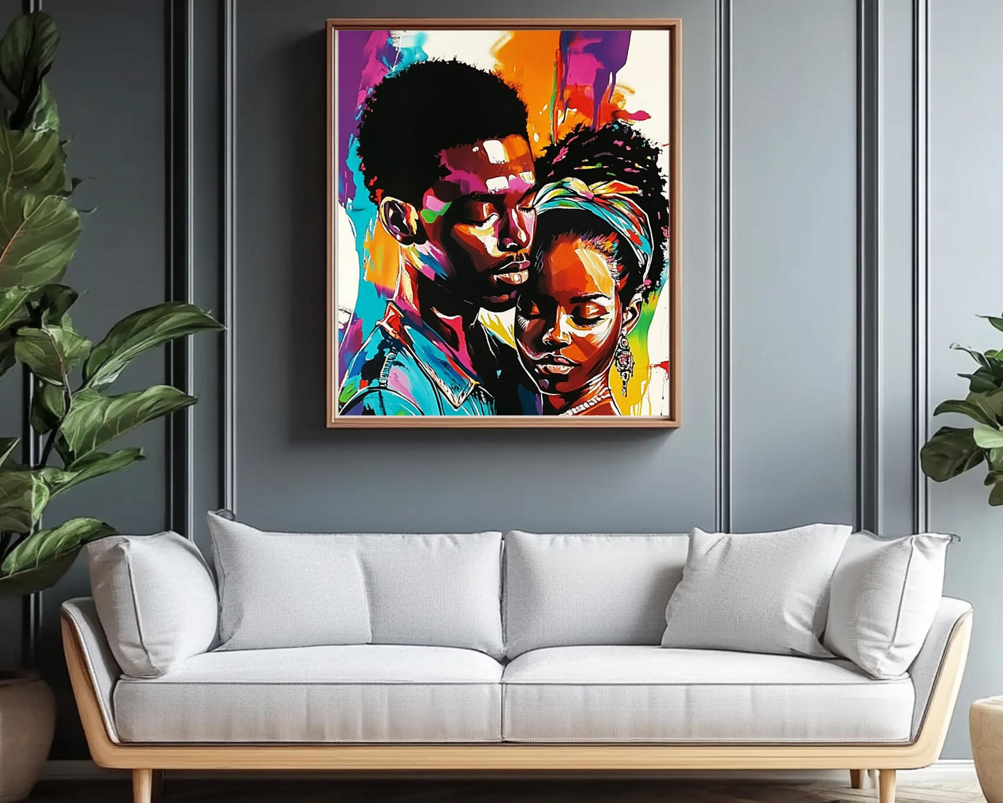 Black Couple in Love | African American Art | Colorful Abstract Canvas Print | Intimate Couple Wall Art | Modern Home Decor