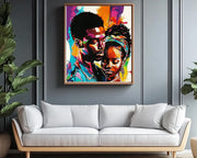 Romantic Black Couple Abstract Black love wall art canvas print by MoomZee Artwork