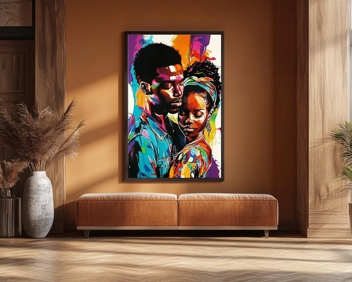 Black Couple in Love | African American Art | Colorful Abstract Canvas Print | Intimate Couple Wall Art | Modern Home Decor