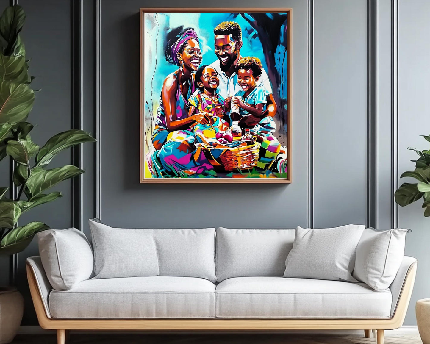 Black Family Picnic | African American Art | Colorful Abstract Canvas Print | Family Bond Wall Art | Joyful Home Decor