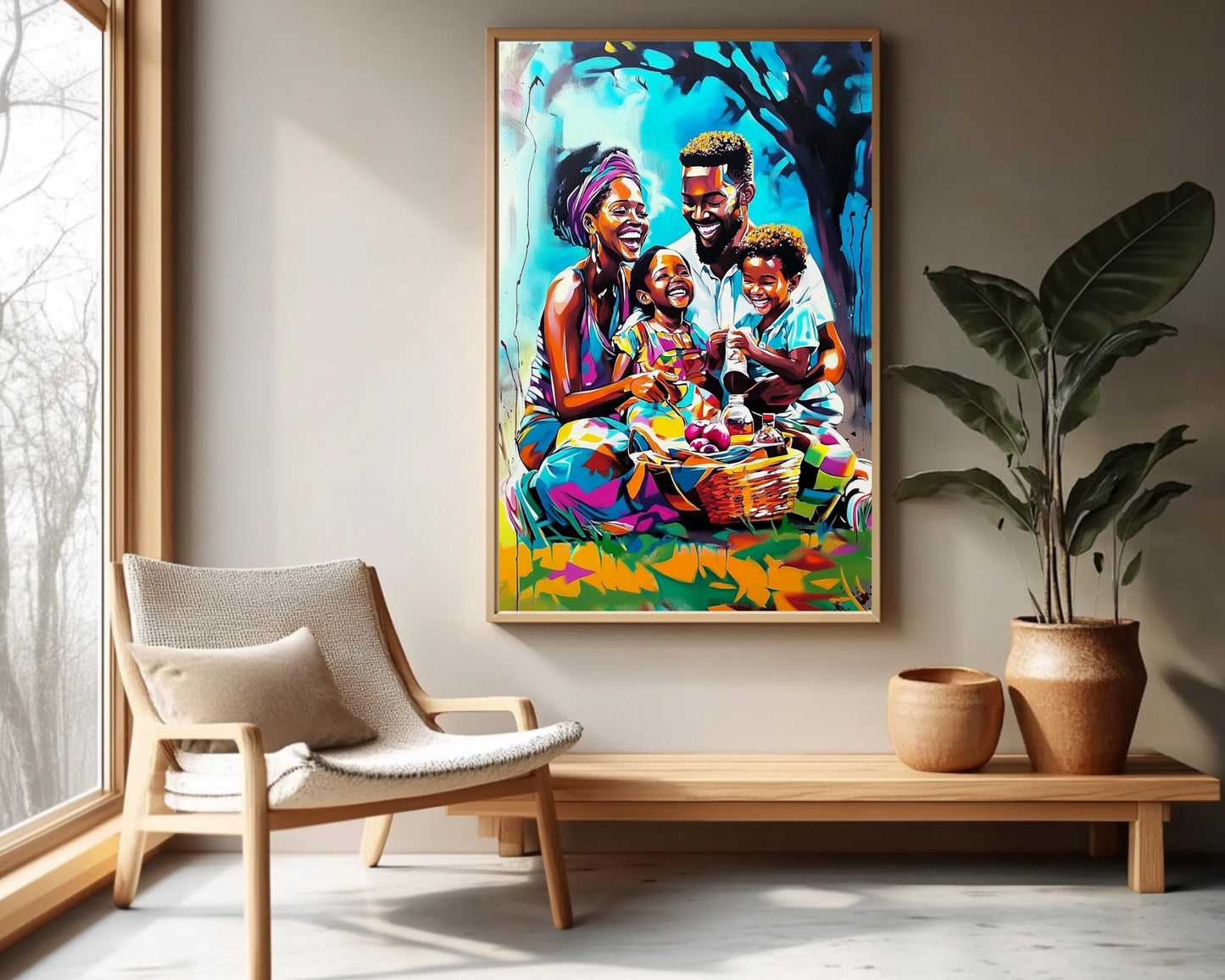 Black Family Picnic | African American Art | Colorful Abstract Canvas Print | Family Bond Wall Art | Joyful Home Decor