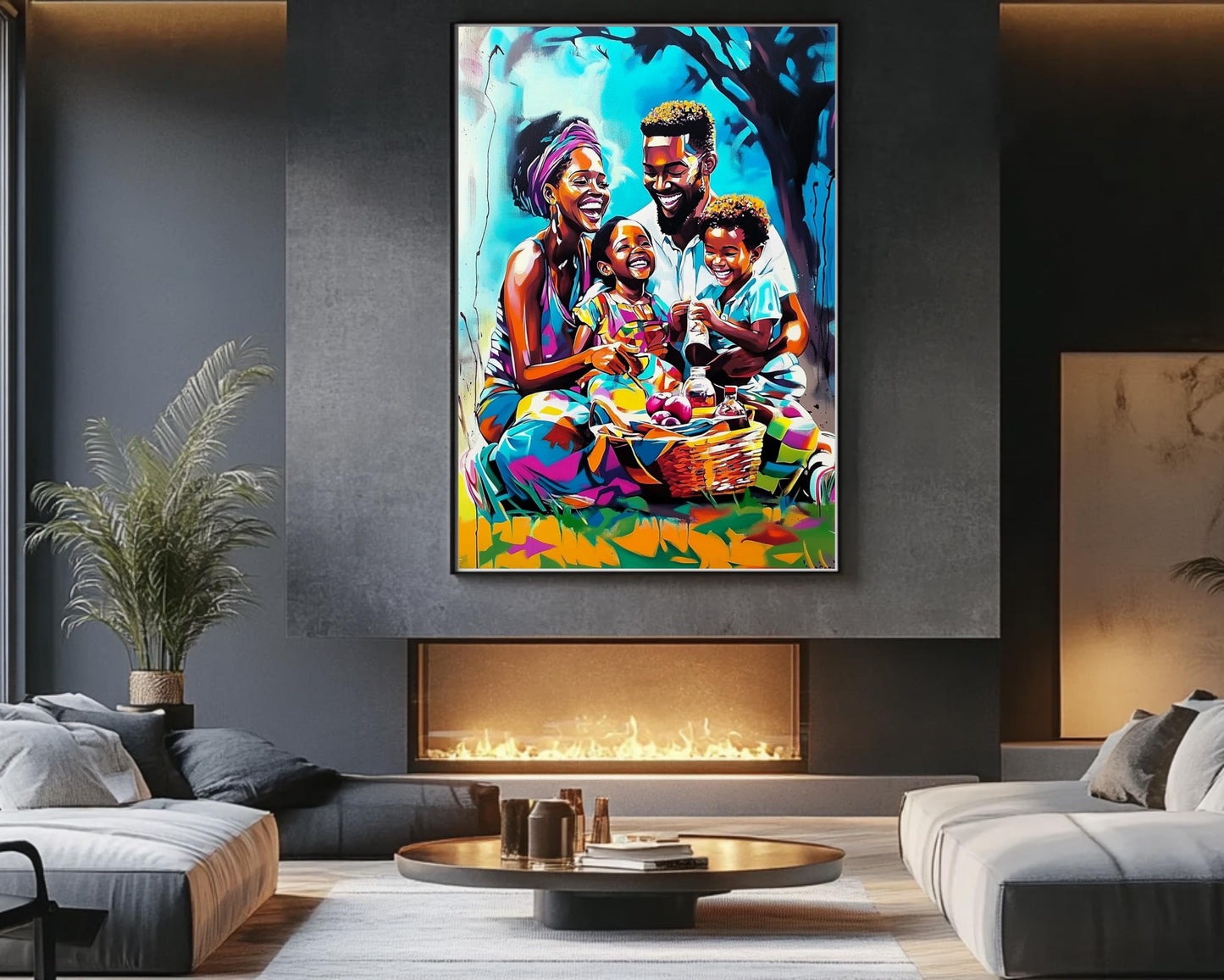 Black Family Picnic | African American Art | Colorful Abstract Canvas Print | Family Bond Wall Art | Joyful Home Decor