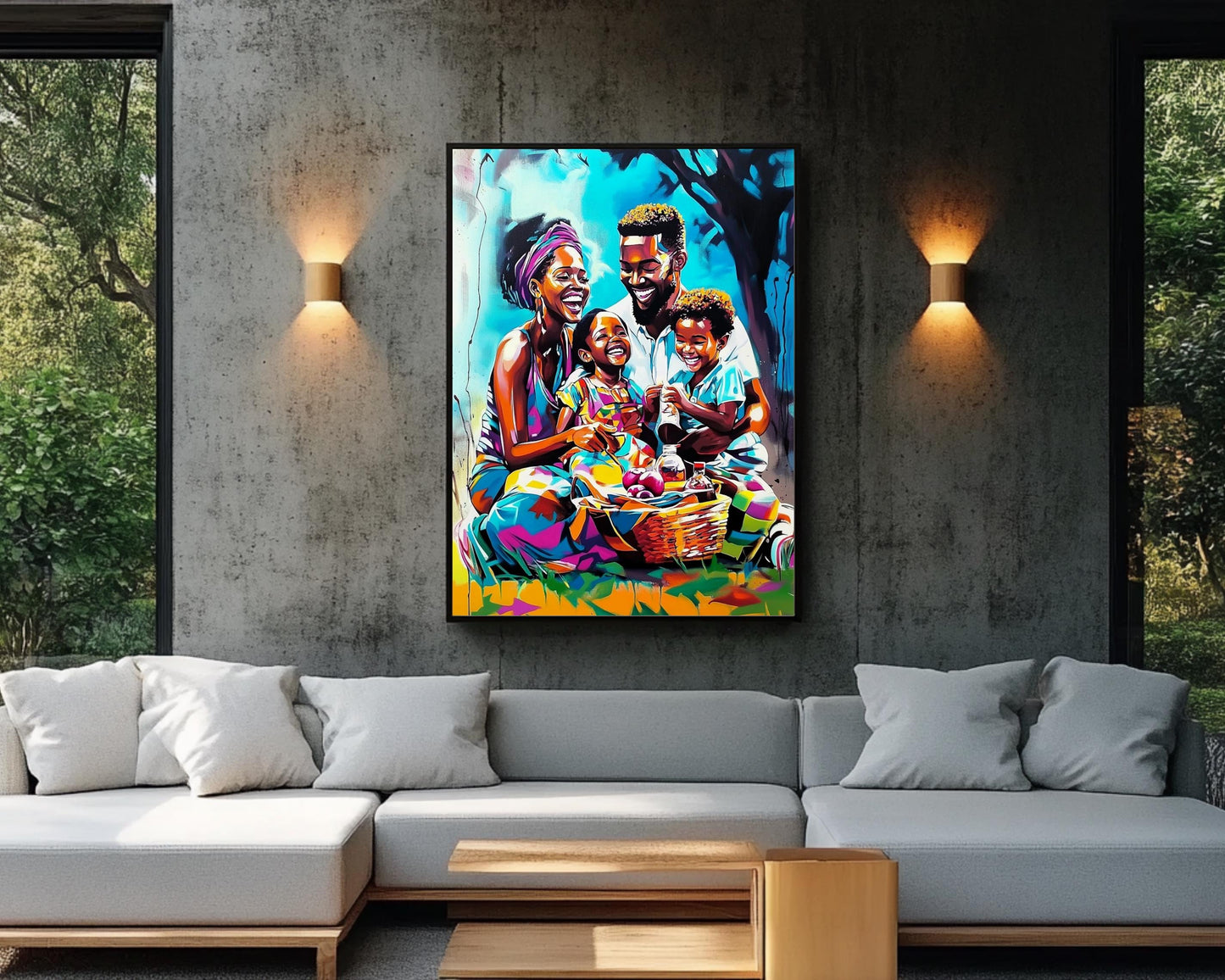 Black Family Picnic | African American Art | Colorful Abstract Canvas Print | Family Bond Wall Art | Joyful Home Decor