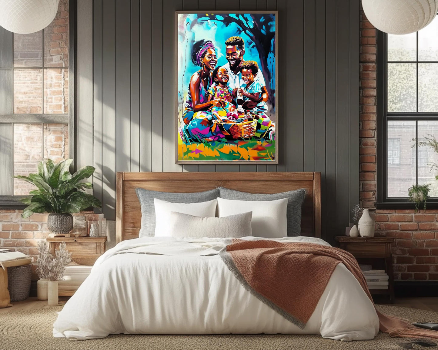 Black Family Picnic | African American Art | Colorful Abstract Canvas Print | Family Bond Wall Art | Joyful Home Decor