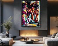 Vibrant african american wall art featuring a stunning portrait with bold colors and expressive details on canvas.