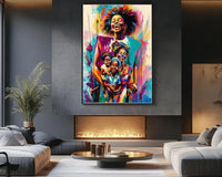 Abstract african american wall art featuring vibrant colors and geometric shapes on a canvas.