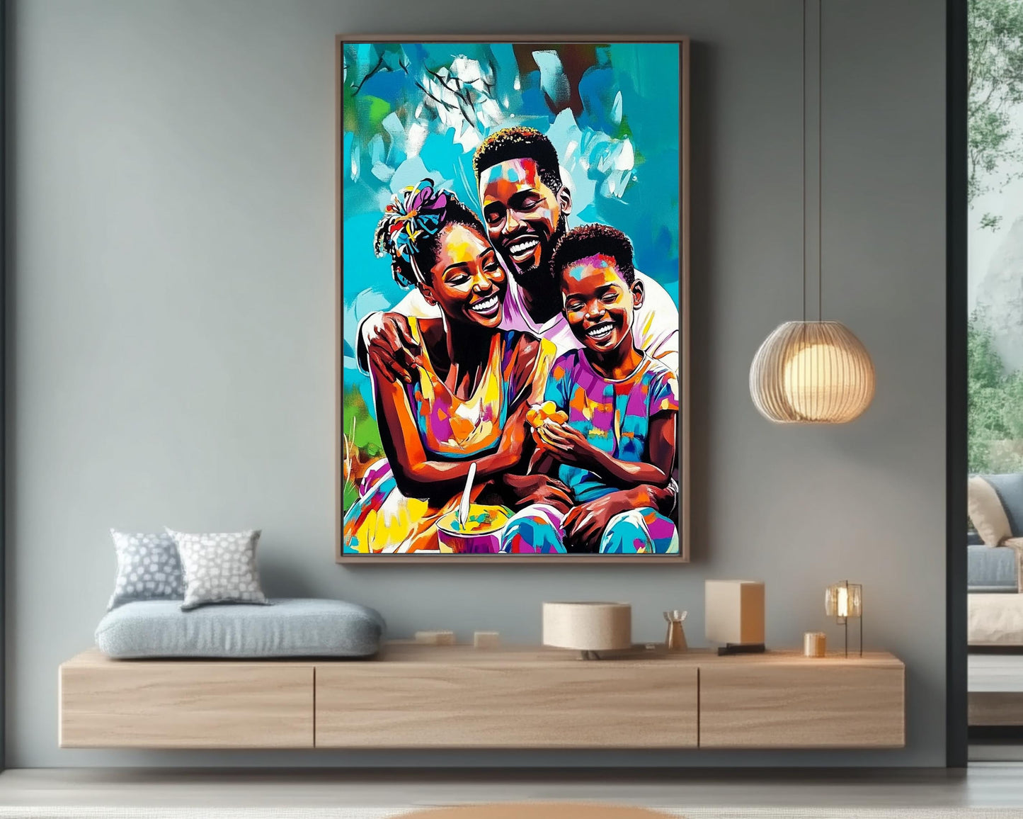 Black Family Picnic | African American Art | Colorful Abstract Canvas Print | Family Bond Wall Art | Joyful Home Decor