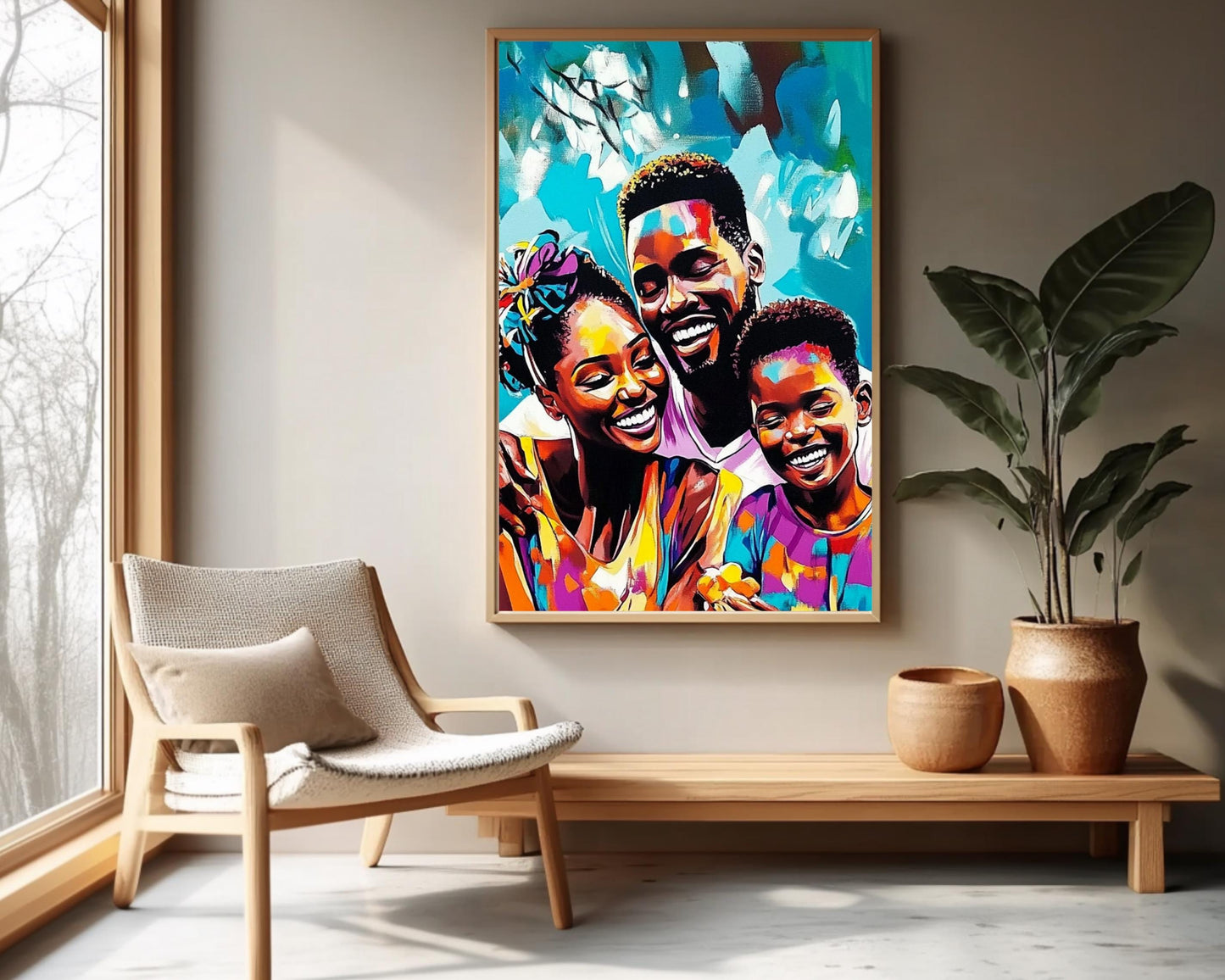 Black Family Picnic | African American Art | Colorful Abstract Canvas Print | Family Bond Wall Art | Joyful Home Decor