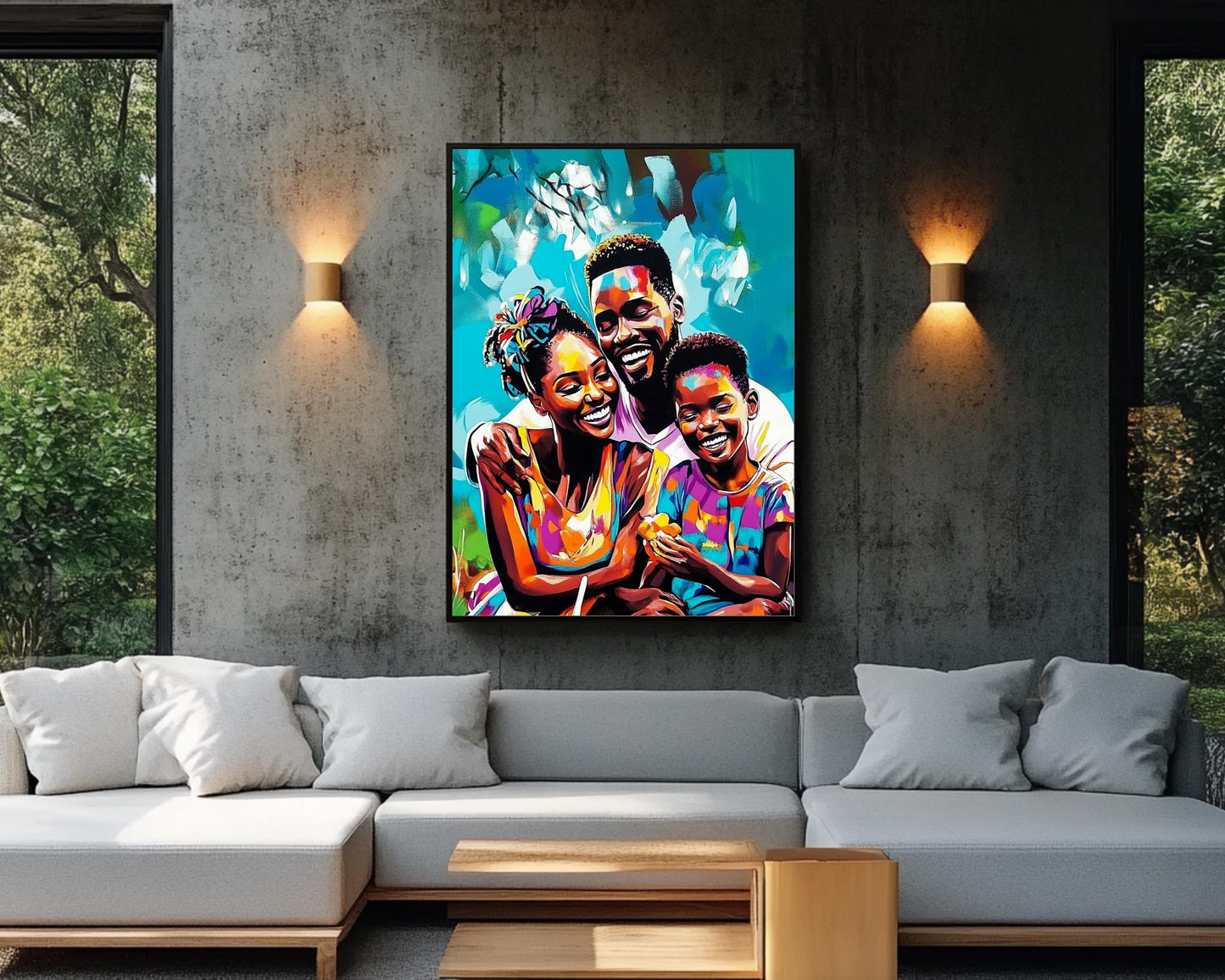 Black Family Picnic | African American Art | Colorful Abstract Canvas Print | Family Bond Wall Art | Joyful Home Decor