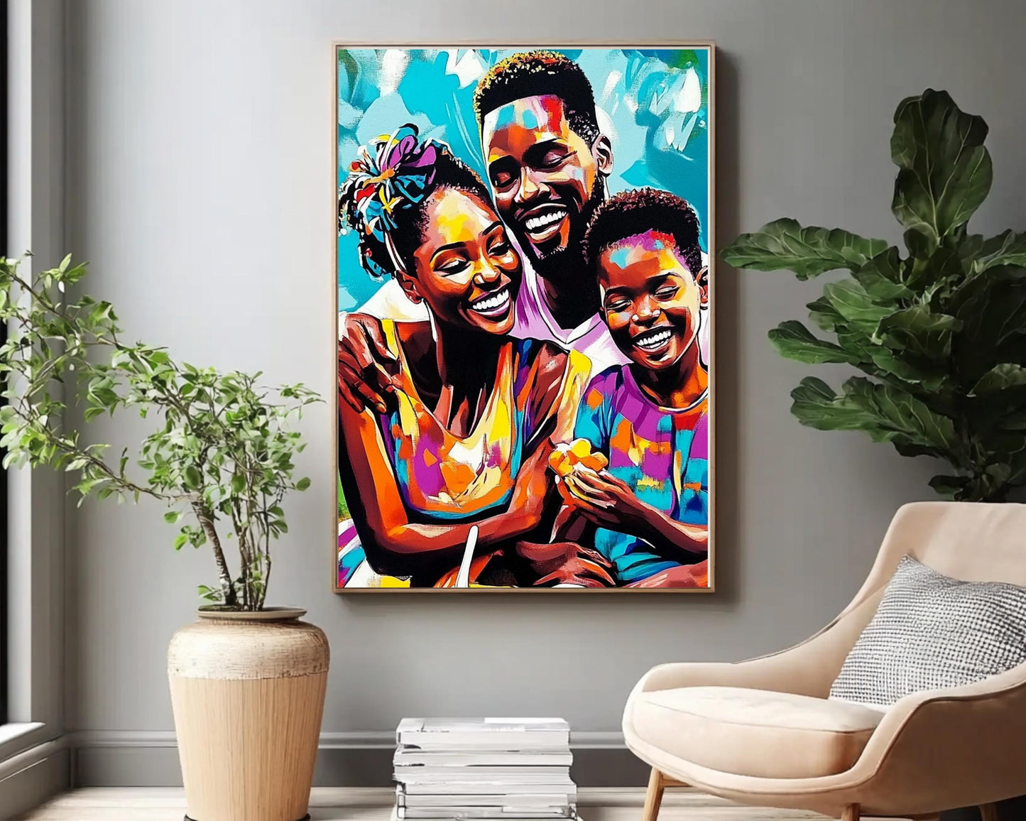 Black Family Picnic | African American Art | Colorful Abstract Canvas Print | Family Bond Wall Art | Joyful Home Decor