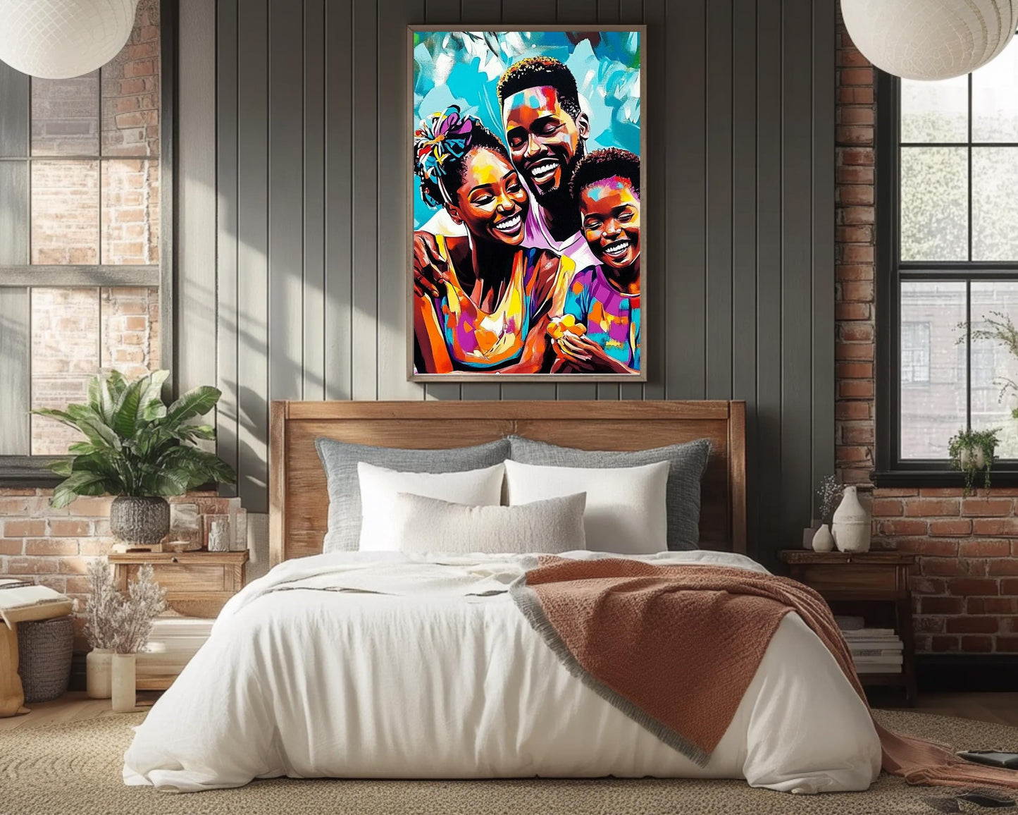 Black Family Picnic | African American Art | Colorful Abstract Canvas Print | Family Bond Wall Art | Joyful Home Decor