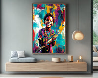 Fishing Black Boy African American wall art featuring a young boy joyfully fishing by a serene lake.
