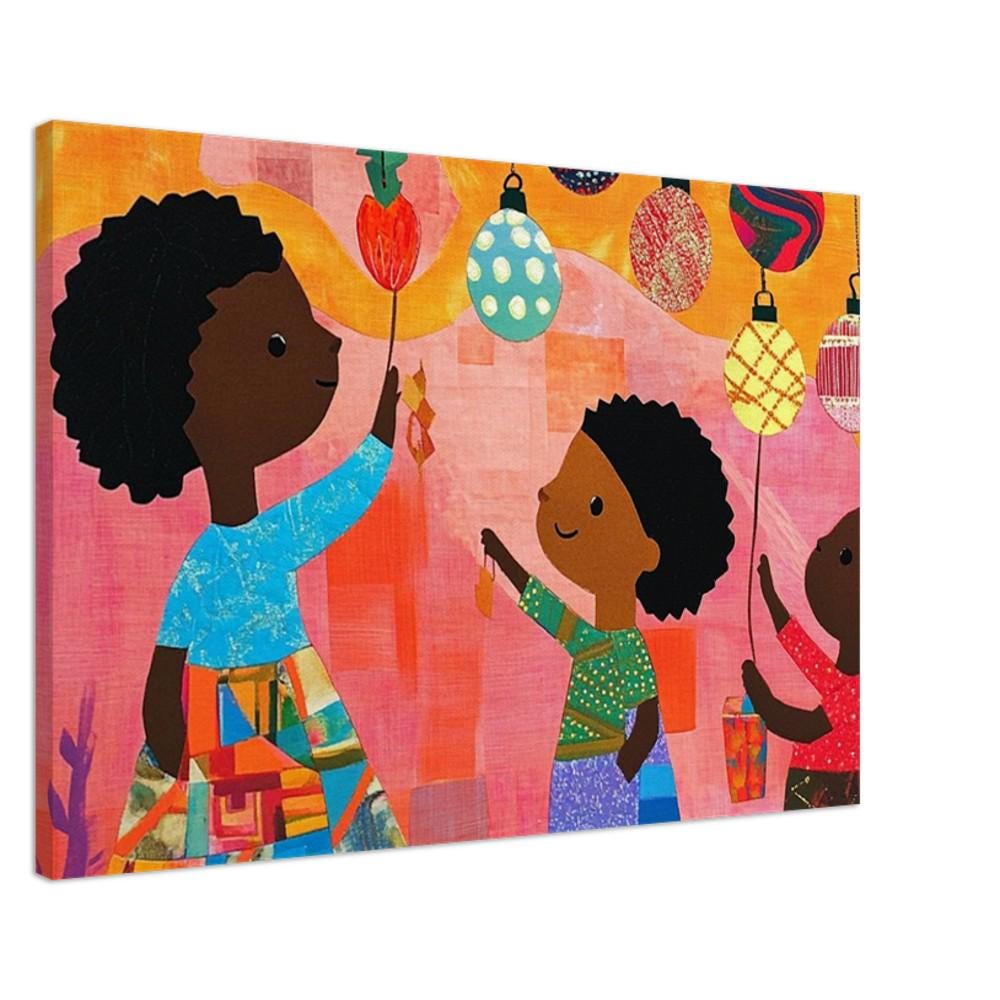Colorful black children creating art, showcasing vibrant african american wall art for inspiring decor.