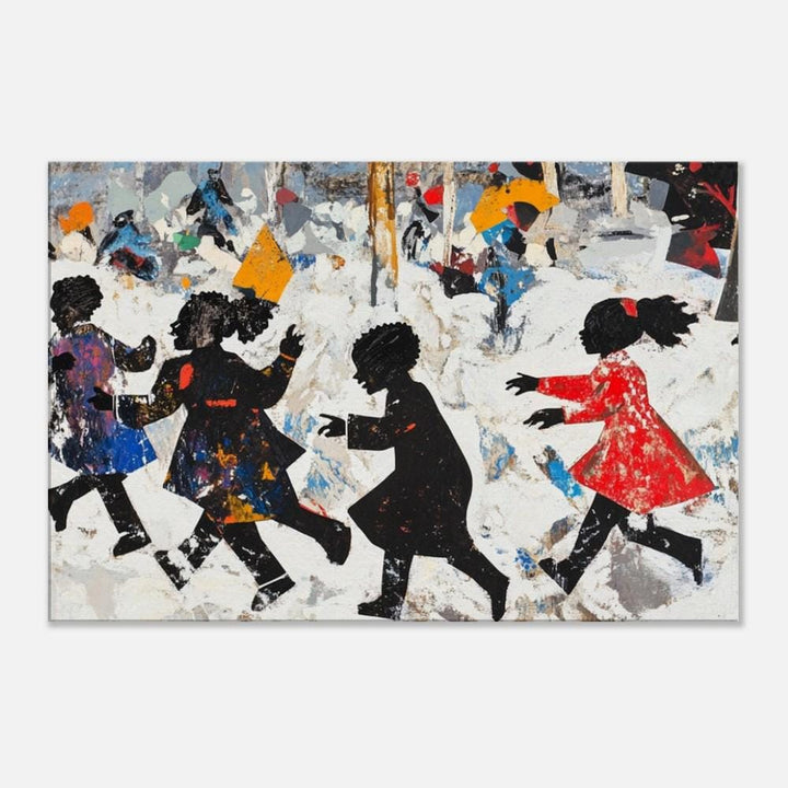 Winter Play Black Children Black children wall art canvas print by MoomZee Artwork