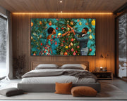 Black Couple Christmas Tree cultural wall decor print by MoomZee Artwork