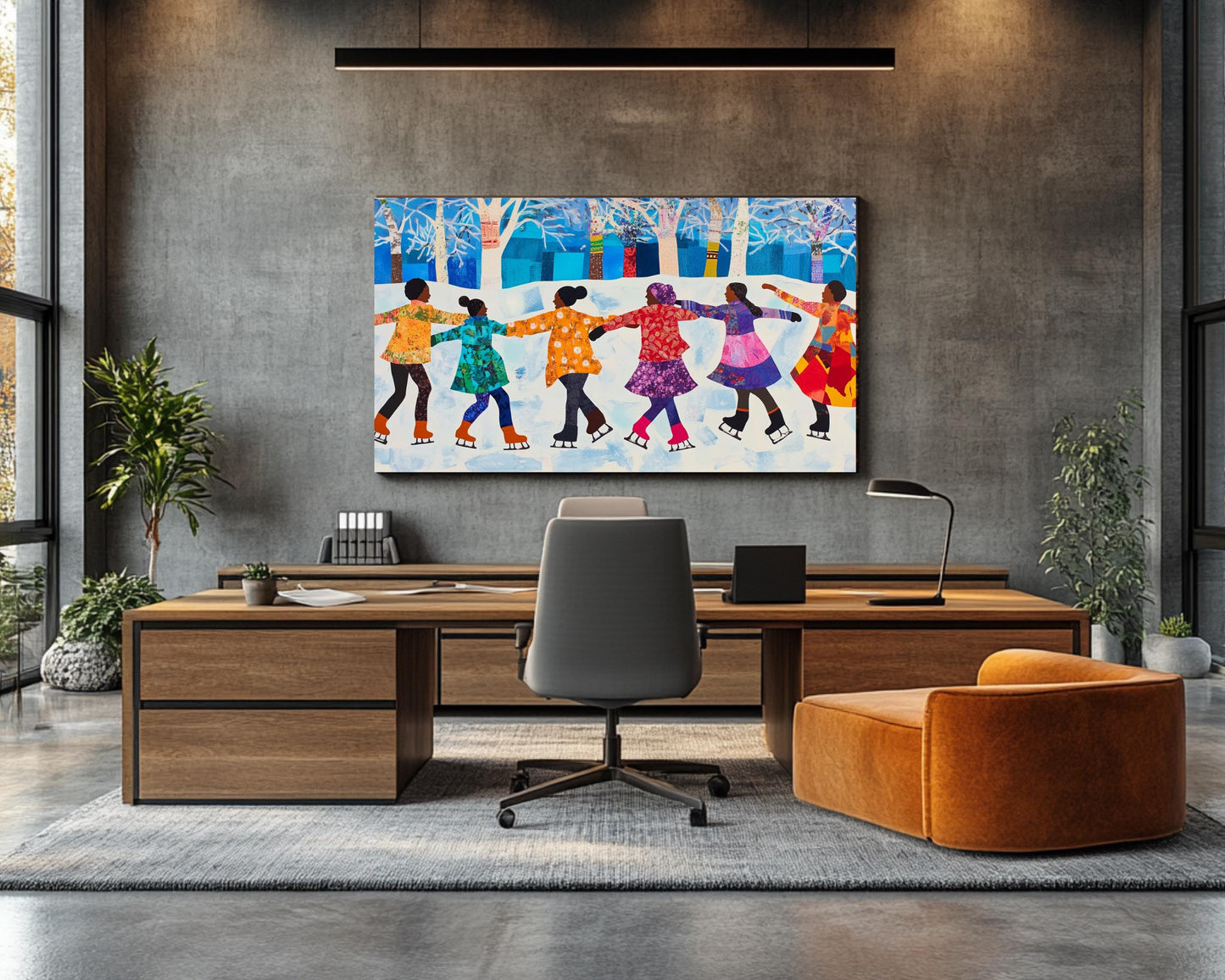 Quilt-Style Ice Skating Scene | Black Joy in Winter | Faith Ringgold-Inspired Wall Art | Colorful African American Art