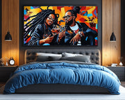 Close-up of Black Couple Toast Black love wall art detail