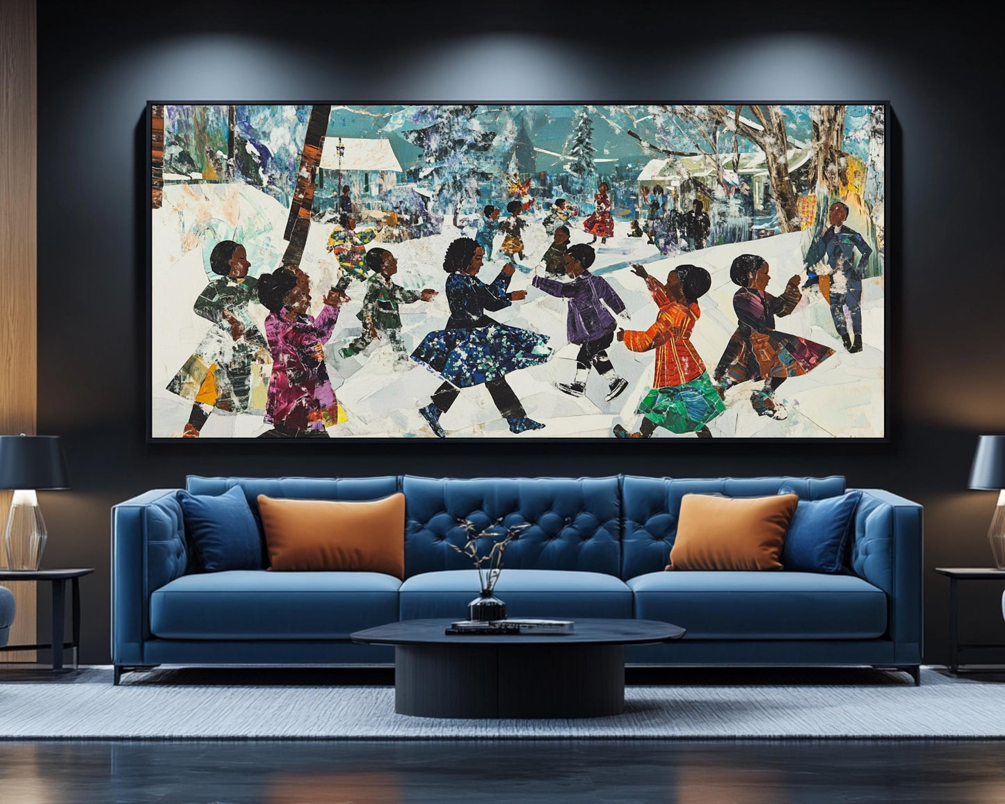 Black Children Playing in the Snow | African American Christmas Art | Festive Winter Scene Canvas | Holiday Wall Decor for Christmas