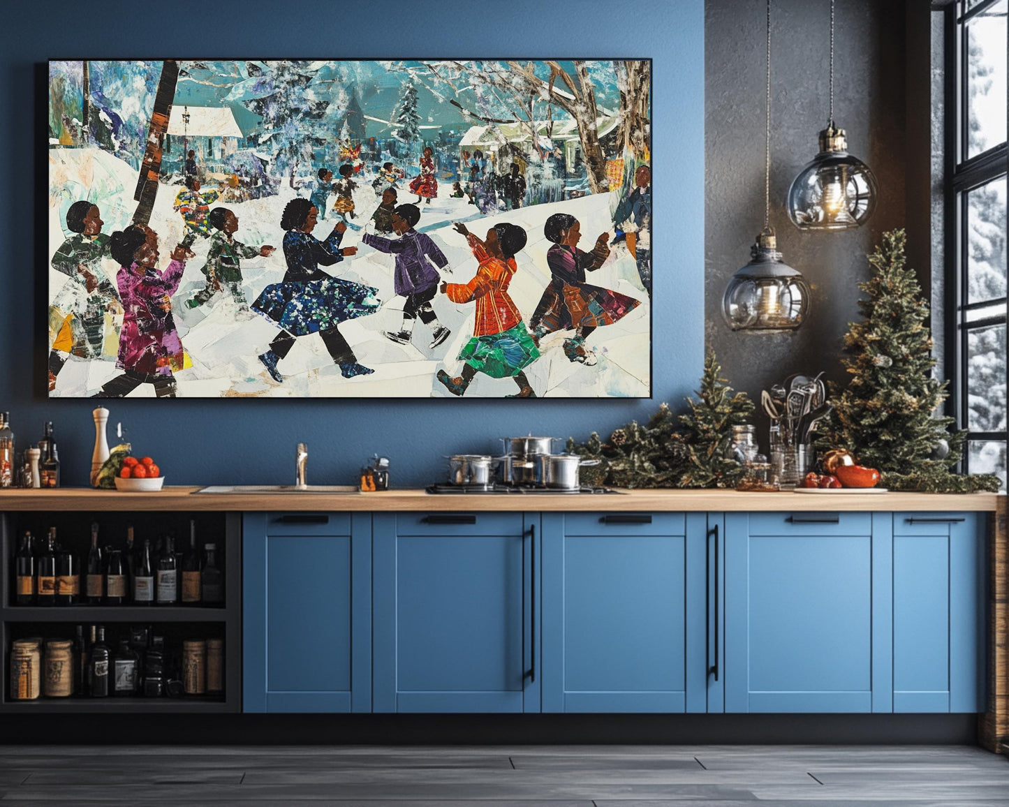 Black Children Playing in the Snow | African American Christmas Art | Festive Winter Scene Canvas | Holiday Wall Decor for Christmas