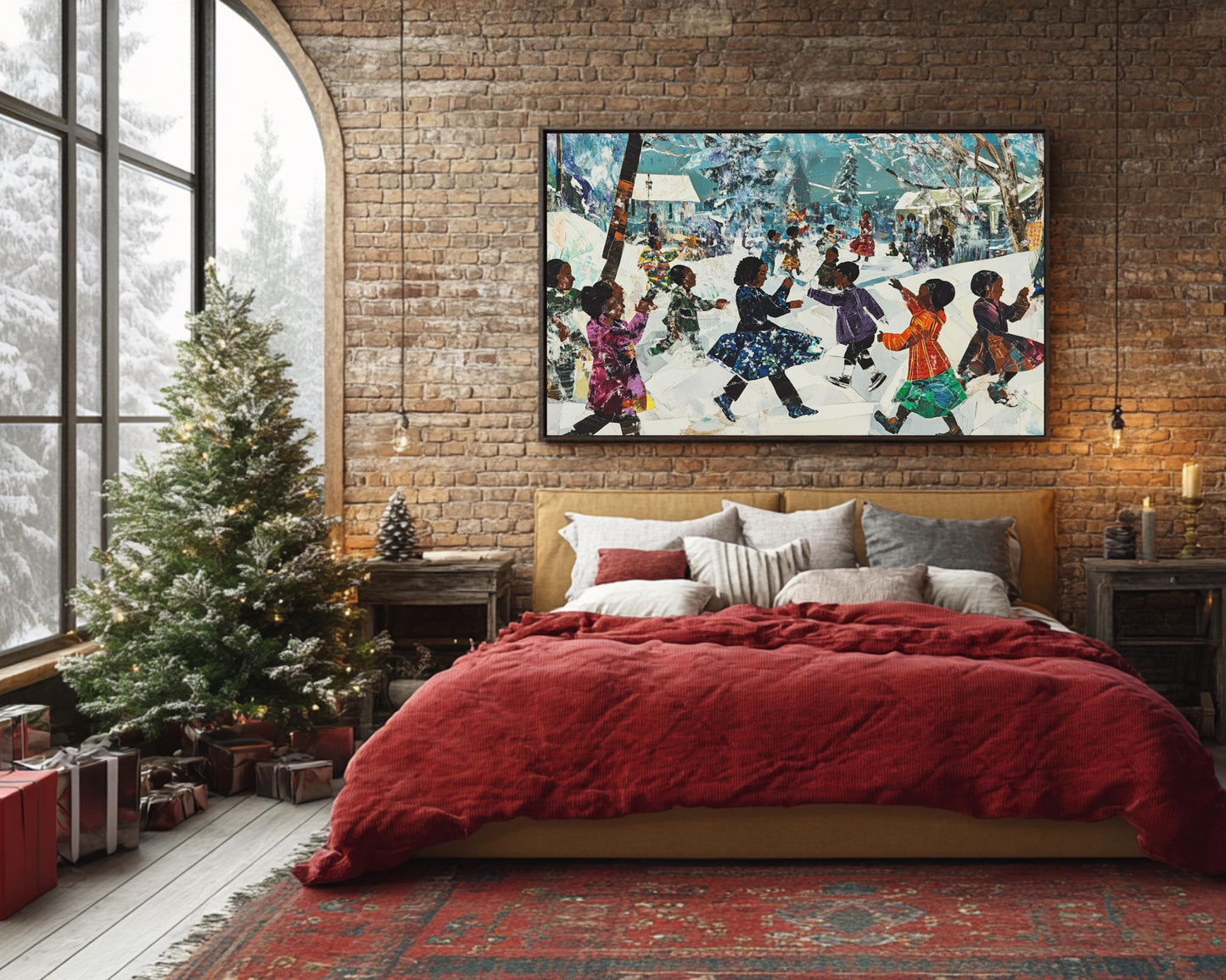 Black Children Playing in the Snow | African American Christmas Art | Festive Winter Scene Canvas | Holiday Wall Decor for Christmas