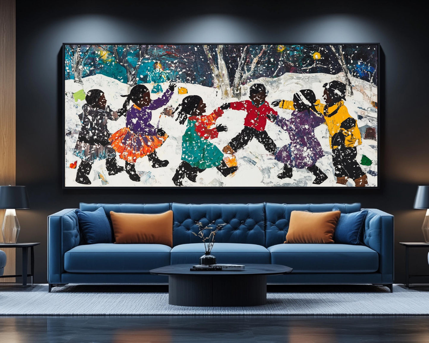 Black Children Playing in Snow | African American Christmas Art | Festive Winter Scene Canvas | Snow Day Wall Decor for Christmas Home