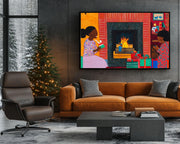 Alternate view of Christmas Morning Black Family Black family wall art canvas print