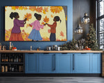 Autumn Joy Wall Art – Black Children Playing in Fall Leaves Canvas