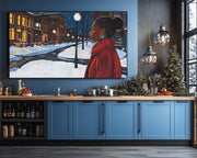 Black Woman Winter Night African American wall art canvas print by MoomZee Artwork