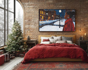Black Woman Winter Night cultural wall decor print by MoomZee Artwork