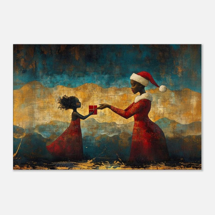 Black Santa canvas art, celebrating joy and diversity, perfect as African American wall art for the holiday season.