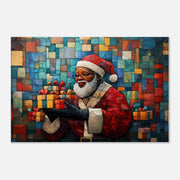 Gift Giving Black Santa canvas art, showcasing African American wall art with a joyful Santa celebrating the spirit of giving.