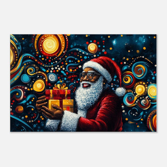 Abstract Black Santa with Gifts | Alma Thomas-Inspired Christmas Art | African American Holiday Wall Decor | Vibrant Swirl Design