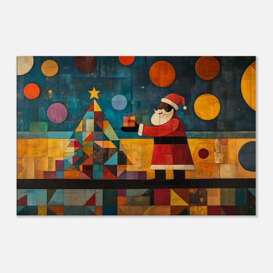 Black Santa Christmas Art | Geometric Holiday Wall Decor | African American Santa Canvas | Festive Christmas Gift | Vibrant Art Print