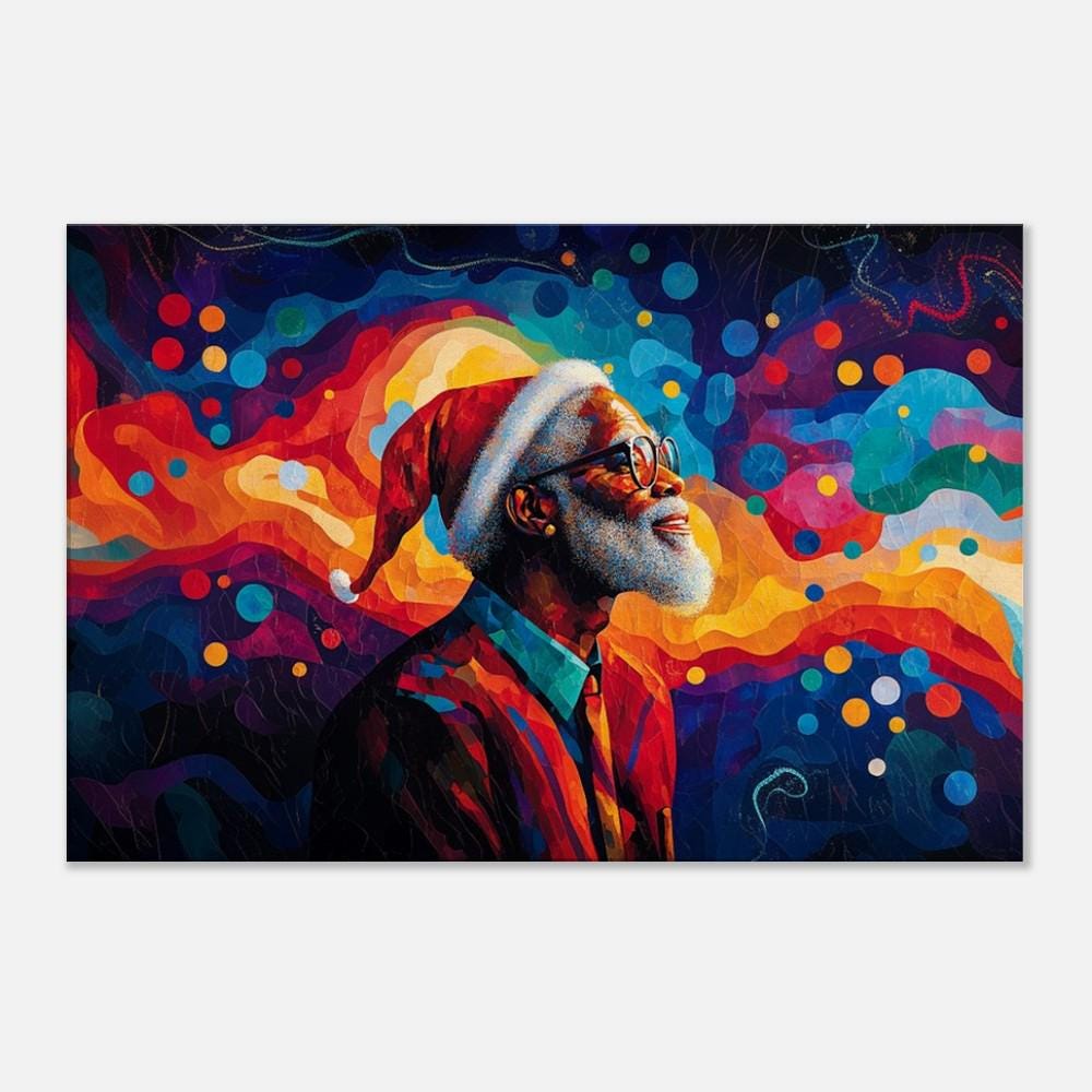 Colorful Black Santa Abstract Art | Christmas Wall Art | African American Holiday Art Print | Happy Festive Santa Art | Modern Christmas Art