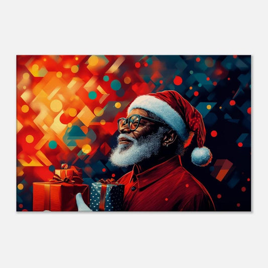 Black Santa in Abstract Holiday Scene | Colorful Geometric Christmas Art | African American Santa Wall Art | Modern Festive Holiday Decor