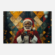 Black Santa with gifts, vibrant African American wall art celebrating the holiday spirit.