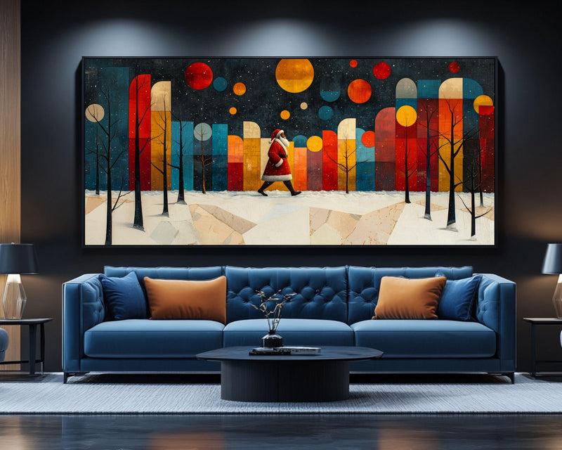 Black Santa Abstract Winter Scene African American Christmas Wall Art