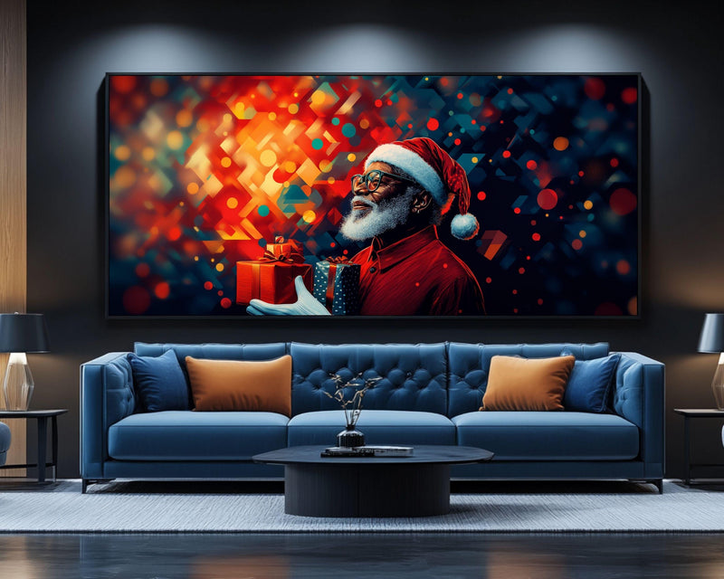Abstract Geometric Black Santa Christmas Wall Art