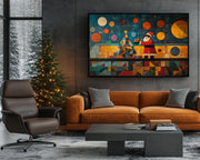 Colorful abstract african american wall art featuring vibrant shapes and patterns on a canvas for modern home decor.