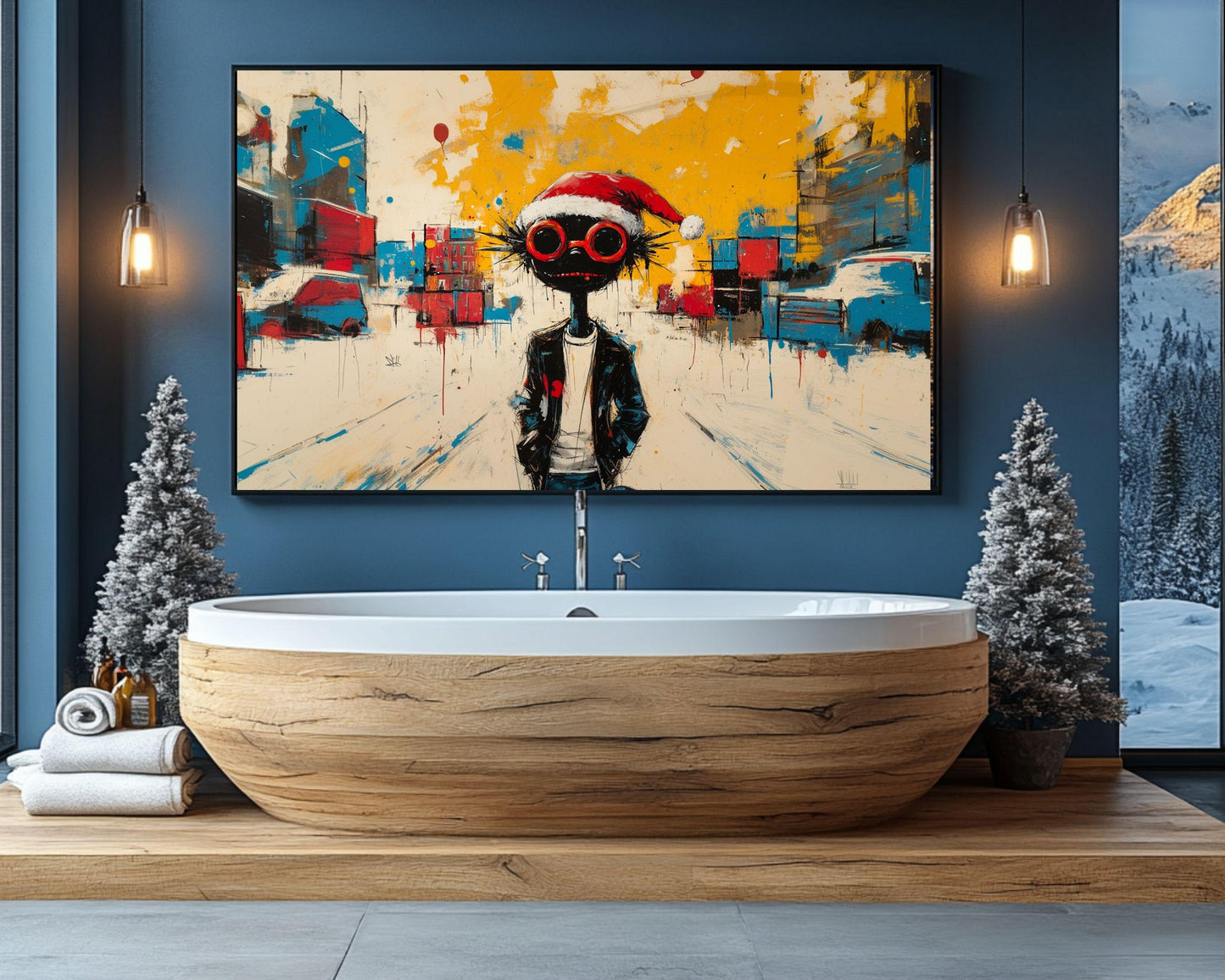 Urban Black Santa Art | Basquiat-Inspired Christmas Wall Print | Abstract Street Art Canvas | Modern Holiday Decor | Unique Christmas Gift