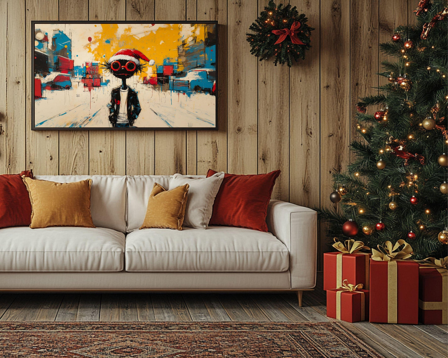 Urban Black Santa Art | Basquiat-Inspired Christmas Wall Print | Abstract Street Art Canvas | Modern Holiday Decor | Unique Christmas Gift