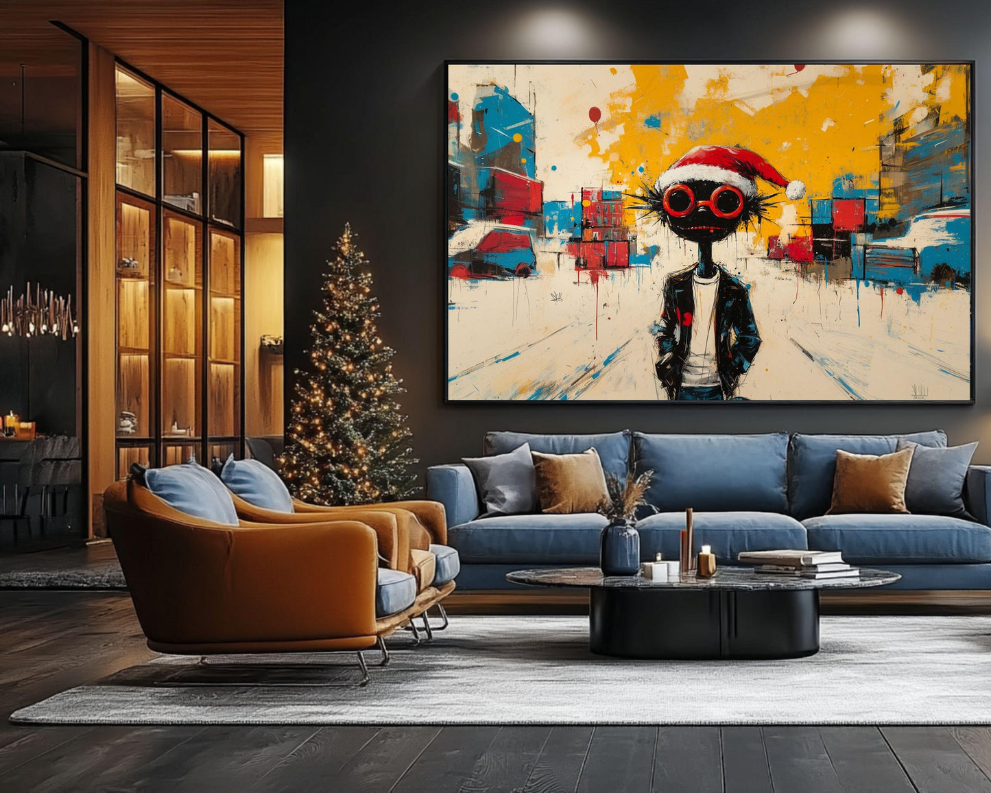 Urban Black Santa Art | Basquiat-Inspired Christmas Wall Print | Abstract Street Art Canvas | Modern Holiday Decor | Unique Christmas Gift