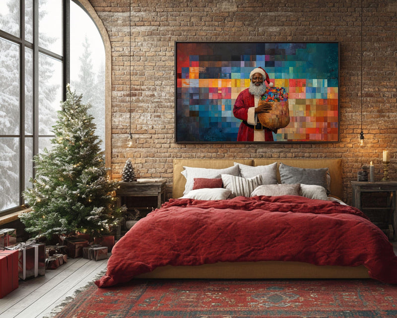 Quilt Style Black Santa African American Wall Art