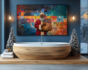 Quilt Style Black Santa cultural wall decor print by MoomZee Artwork