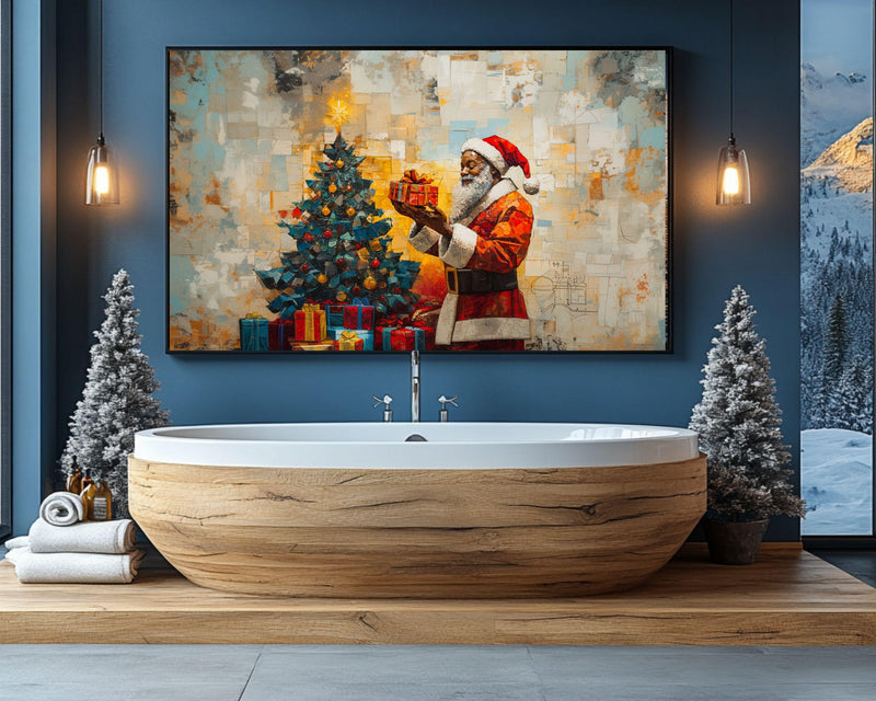 Black Santa by Tree African American Wall Art