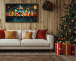 Black Santa Sleigh Ride Over City African American Christmas Wall Art