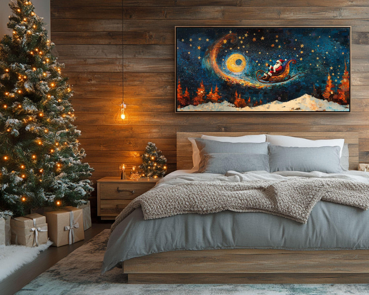 Cosmic Christmas Ride | Black Santa Sleigh Art | Holiday Space Adventure | Winter Night Sky Decor | Unique Christmas Gift