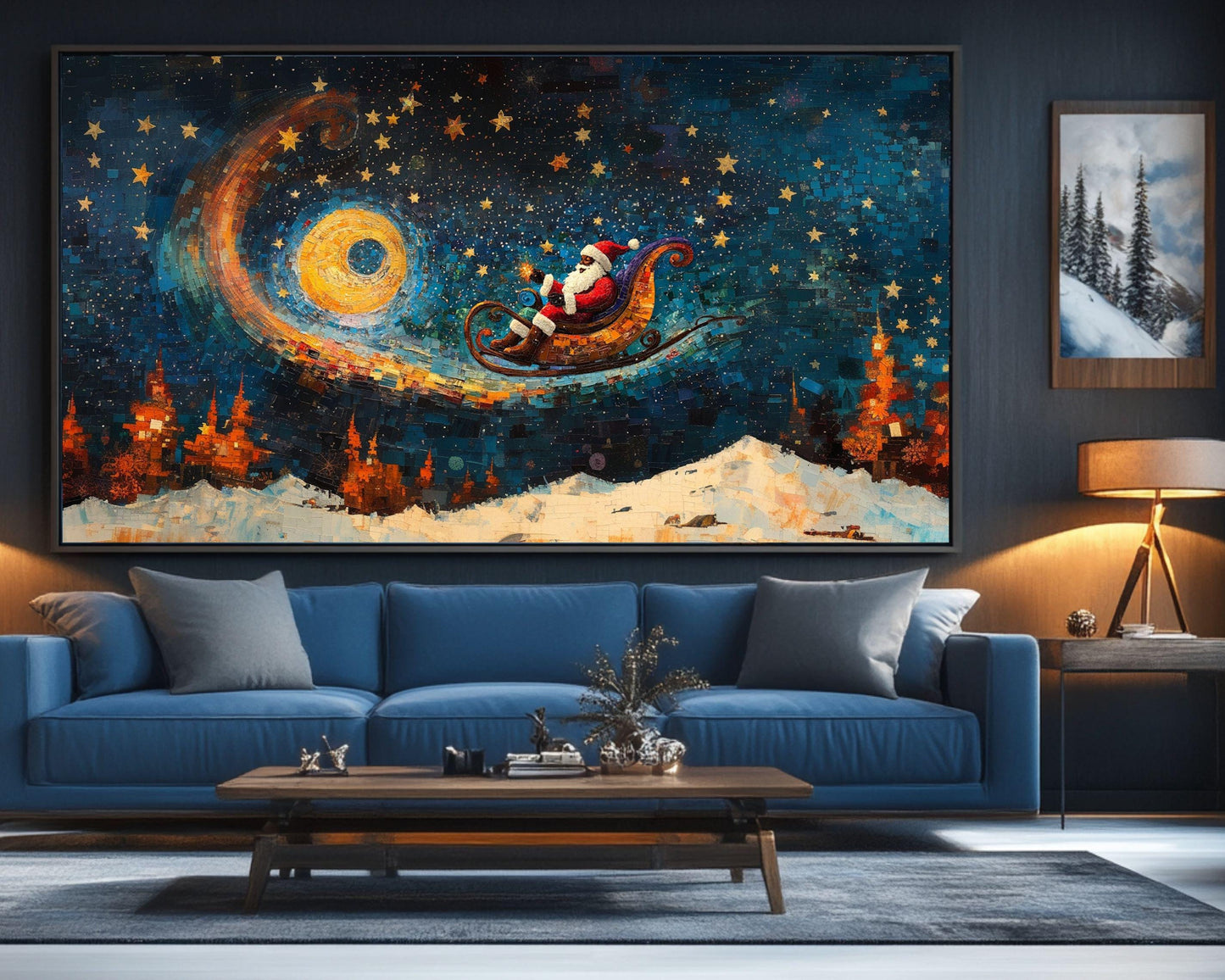 Cosmic Christmas Ride | Black Santa Sleigh Art | Holiday Space Adventure | Winter Night Sky Decor | Unique Christmas Gift